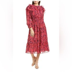 Walter Baker Car Midi Dress Passion Fruit Floral Tiered Ruffle‎ Romantic M
